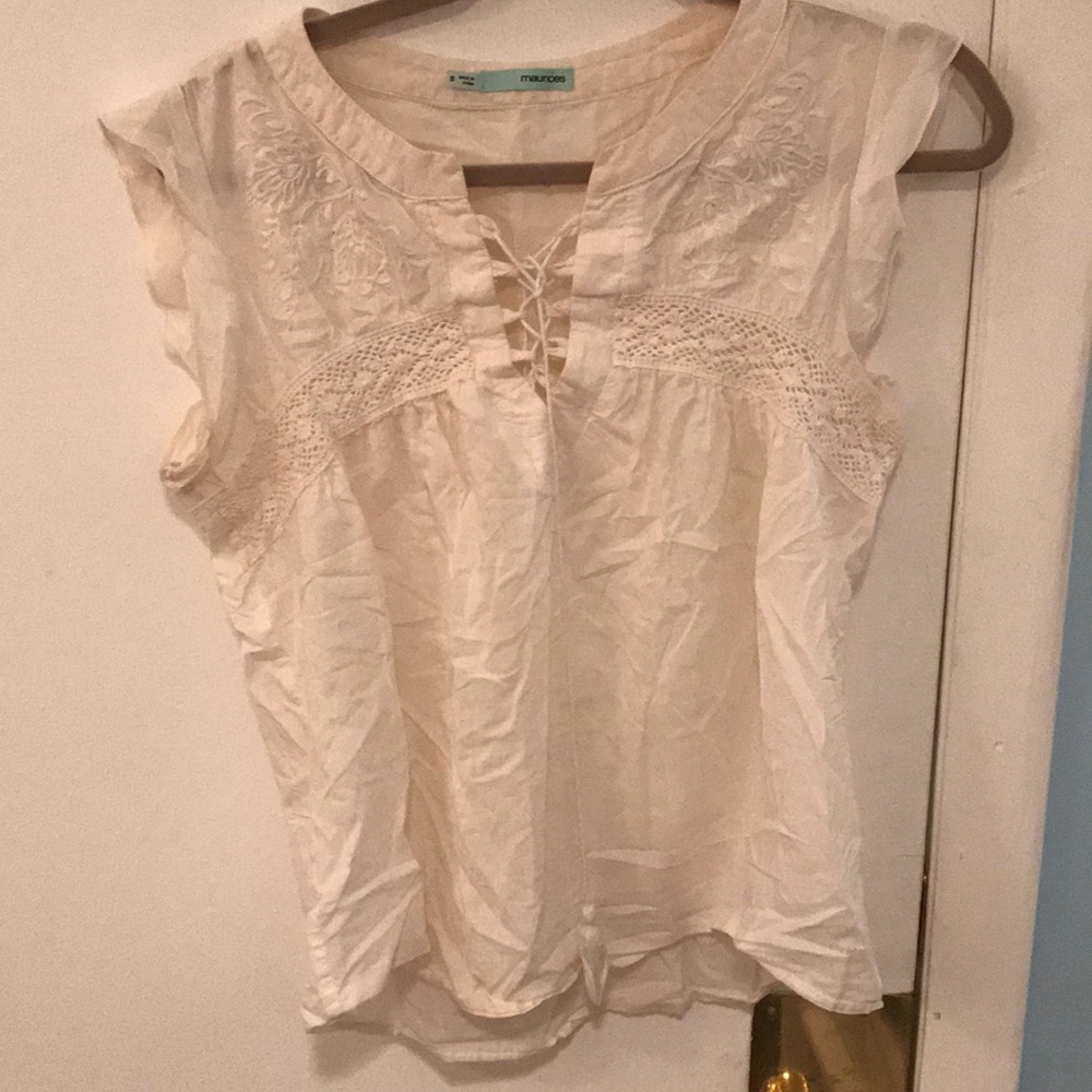 Lace up embroidered top